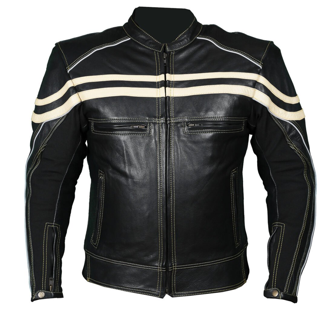 Track Motorcycle Leather Jacket Black/Beige