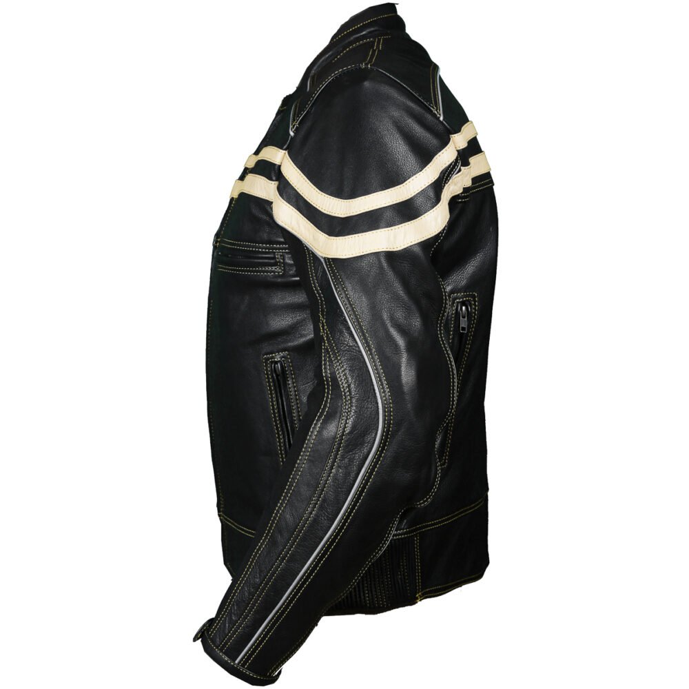 Track Motorcycle Leather Jacket Black/Beige - Image 3