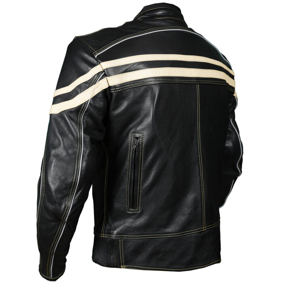 Track Motorcycle Leather Jacket Black/Beige - Image 4