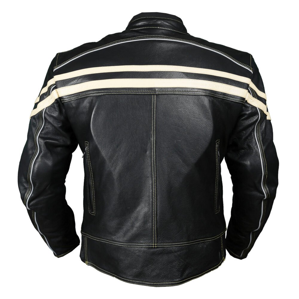 Track Motorcycle Leather Jacket Black/Beige - Image 5