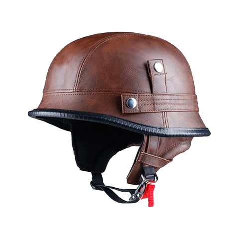 BFR German Motorcycle Brown Leather Helmet - Smallest and Lightest DOT Approved Skull Cap