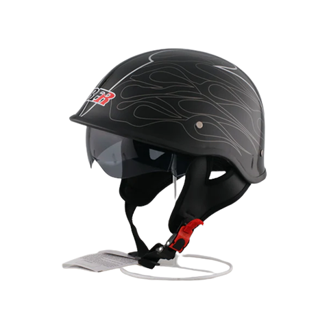 DOT Black White Stripe Open Face Motorcycle Helmet With Black Visor