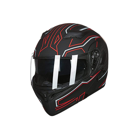 Modular Flip-Up Motorcycle Helmet- Black & red stripes