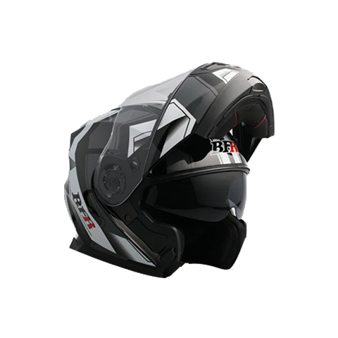 Modular Flip-Up Motorcycle Helmet- Graphic Black, White Shiny