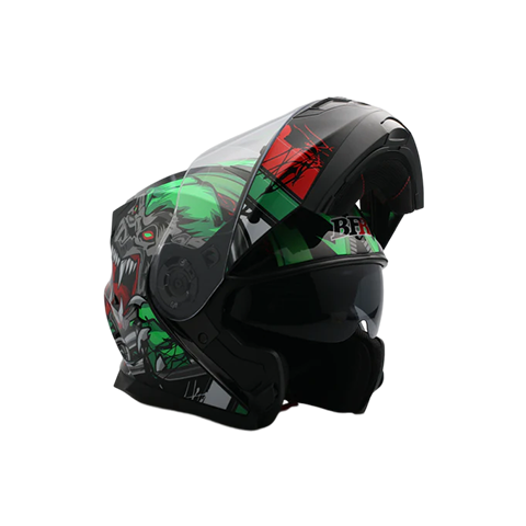 Modular Flip-Up Motorcycle Helmet- Wolf Black Green Shiny