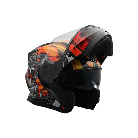 Modular Flip-Up Motorcycle Helmet- Wolf Black Orange Shiny